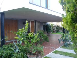 un patio avec des arbres et des plantes devant un bâtiment dans l'établissement Bed Ventitre, à Padoue