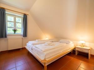 ein großes Bett in einem Zimmer mit Fenster in der Unterkunft Feriendorf Rugana - Klassik Appartement mit 1 Schlafzimmer B21 in Dranske