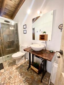 エルミグアにあるEl Balcón de Petraのバスルーム(洗面台、トイレ、鏡付)