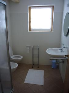 a bathroom with a toilet and a sink and a window at La Pezina in Livigno