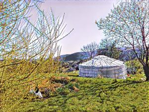 an acrylic painting of an igloo in a field at Eco Yourte Les Airelles in Saint-Anthème +37 photos