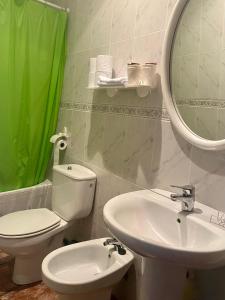 łazienka z toaletą, umywalką i lustrem w obiekcie Peñasalve w mieście Villamoñico