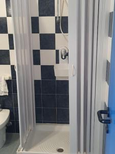 uma casa de banho com um chuveiro, um WC e um lavatório. em Dolce Relax - Calabria em Catanzaro