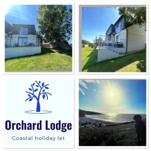 a collage of four pictures of a house and a tree at Orchard Lodge -Coastal Retreat, new build, village views, private garden and terrace in Saint Brides Major