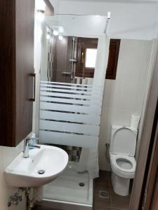 a bathroom with a toilet and a sink at EPavli Xenia Pefkochori-Paliouri 30m in Paliouri