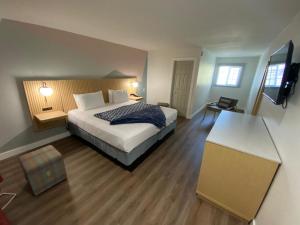 a bedroom with a bed and a television in it at Salt Air Lodge in Santa Cruz +17 photos