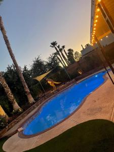 - une piscine d'eau bleue en face d'un bâtiment dans l'établissement Gorgeous Henderson Home with Pool!, à Las Vegas