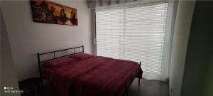 a bedroom with a bed in front of a window at chambre au pied de la forêt in Onesse-et-Laharie