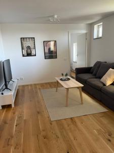 sala de estar con sofá y mesa de centro en Elme apartment, en Växjö
