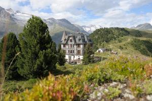 a large house on a hill in the mountains at Sophia 1. Stock West in Riederalp