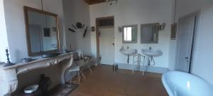 a bathroom with two sinks and a mirror at La Chanoinesse in Salles-Arbuissonnas +23 photos