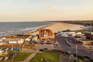 an aerial view of a town next to the beach at Seabreeze - Norfolk Holiday Properties in Gorleston-on-Sea