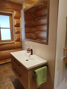 a bathroom with a sink and a mirror at Hüttenzauber Laumer in Wörth an der Donau