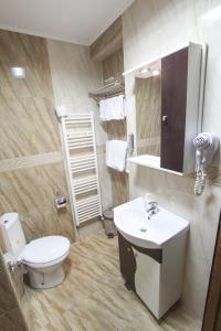 a bathroom with a white toilet and a sink at Casa Teju in Slănic +39 photos