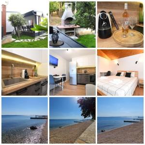 a collage of photos of a kitchen and a house at Apartment by the sea Renata in Punta Skala in Petrcane
