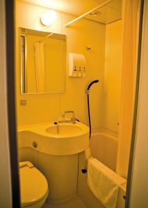 a bathroom with a sink and a toilet and a mirror at Marroad Inn Akasaka in Tokyo