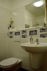 スラフコフ・ウ・ブルナにあるHotel Florianのバスルーム(洗面台、トイレ、鏡付)
