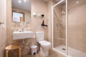 a bathroom with a toilet and a shower and a sink at Plaza de la Luz Cádiz in Cádiz