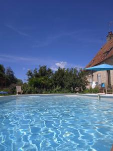 una piscina de agua azul frente a una casa en L'Amalgam', en Ainay-le-Vieil