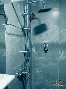een douche met een glazen deur in de badkamer bij Motel Platani Kotor Varoš in Kotorište