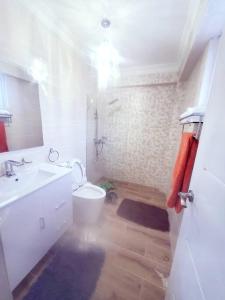 Baño blanco con aseo y lavamanos en a life time memories in a dream vacation home, en Mendoza