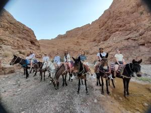 a group of people riding horses in the desert at ZEN ECOLODGE in Tighli