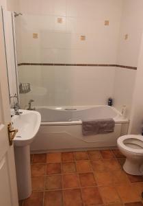 a bathroom with a tub and a sink and a toilet at Galway City Lovely 2 Bed Apartment in Galway