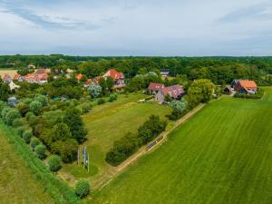an aerial view of a village with houses and trees at Villa Magnolia in Oostkapelle