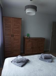 sypialnia z łóżkiem z 2 poduszkami w obiekcie Słoneczna Dziesiątka w Solcu-Zdroju