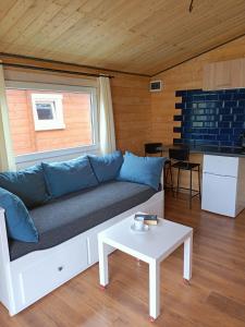 a living room with a couch and a table at Agroturystyka Jeleń in Jeleń