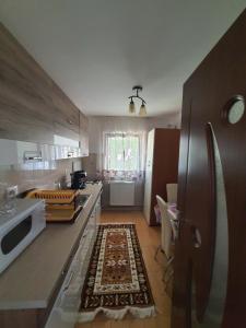 a kitchen with a rug on the floor at Casa Alma in Borşa