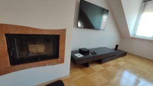 salon z kominkiem i telewizorem z płaskim ekranem w obiekcie Apartament Prosta Kielce KLIMATYZACJA w Kielcach