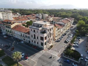 an overhead view of a city street with buildings at Villa Tina Hotel in Viareggio