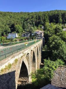 uma ponte com um comboio em cima dela em Le Mas Maison de village em Vabre