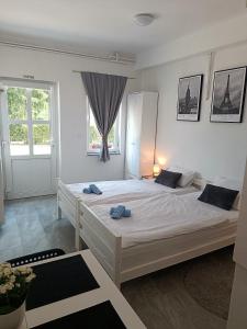 a bedroom with two beds and a window at Studio Apartman Brletić in Tounj