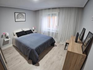 a bedroom with a large bed and a window at Bonito piso Villafria in Oviedo