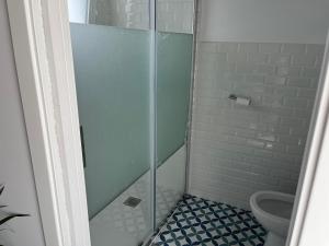 ein Bad mit einer Dusche und einem WC in der Unterkunft Alzira bonita Ático E Plaza Mayor con gran terraza in Alzira