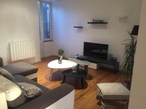 a living room with a couch and a tv at Le 64 MONTALIEU SEJOUR, Appartement 4 pers in Montalieu-Vercieu