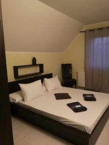 1 dormitorio con 1 cama con silla y ventana en Lake House Magnolia, en Buhalniţa