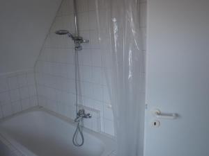 a bathroom with a shower with a shower head at Triton II in Hohwacht