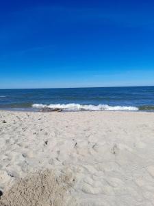 una playa de arena con el océano en el fondo en APARTAMENT LAZUROWY en Władysławowo