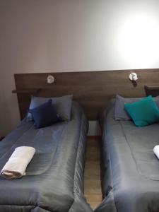 - deux lits assis l'un à côté de l'autre dans une pièce dans l'établissement Departamento luminoso PB, à San Martín de los Andes