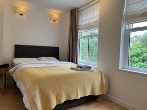 um quarto com uma cama e uma janela em 300m to Fitzwilliam museum 3 en-suites double bedroom Victoria house em Cambridge