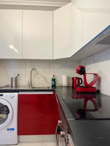 una cucina con lavandino e lavatrice di Elegant style 3-bedroom brand new apartment a San Miguel de Abona