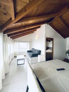 - un salon avec un lit et un canapé dans l'établissement Antu Mahuida Apartments, à San Carlos de Bariloche