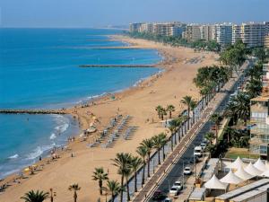 una vista aérea de una playa con palmeras y edificios en CASTELLON DELUXE, en Castellón de la Plana