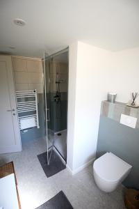 a bathroom with a shower and a toilet in it at Rez de villa Aspretto Lazaret in Ajaccio