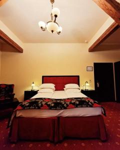 a hotel room with a bed and two lamps at Hotel Central Park Sighisoara in Sighişoara