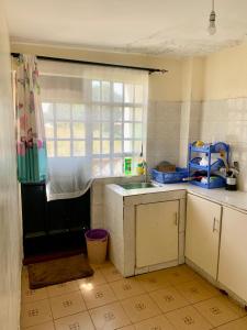 eine Küche mit einem Waschbecken und einem Fenster in der Unterkunft CEECEE’S HAVEN in Paulo