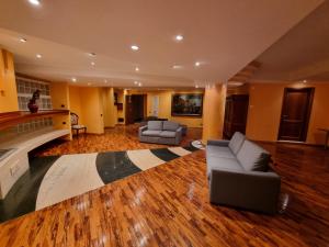 duży salon z 2 kanapami i kominkiem w obiekcie La MAISON B&B w mieście Ceccano